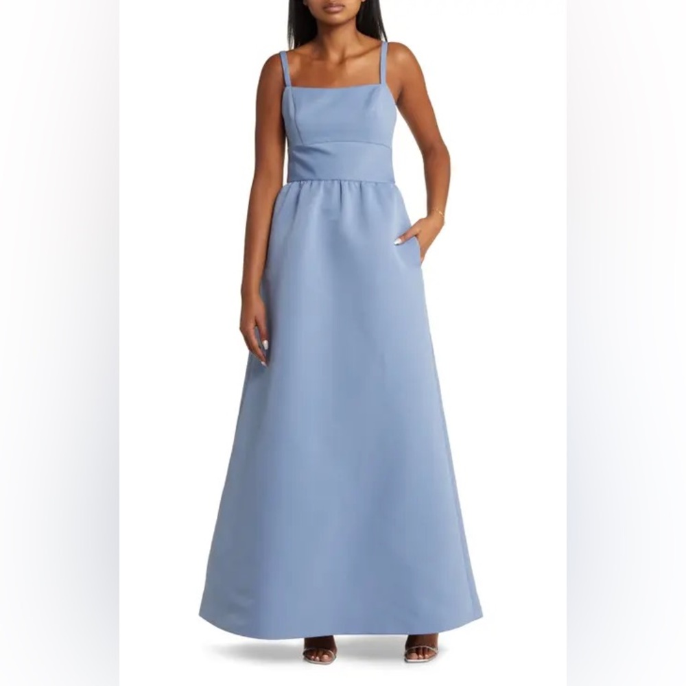 Amsale Light Blue Square Neck Maxi Dress